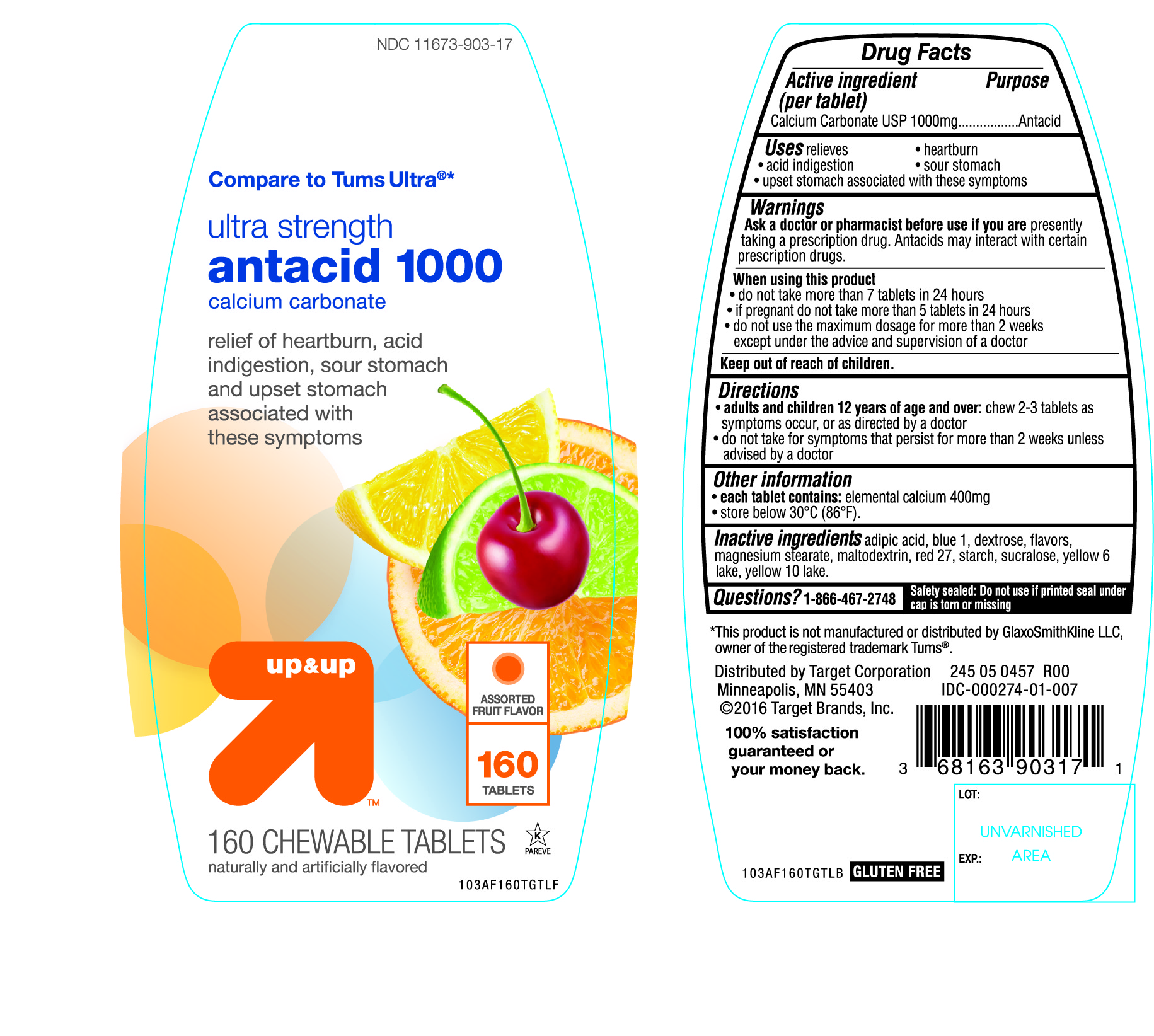 Pill image for Up And Up Ultra Strength Antacid 1000 Chewable Tablets