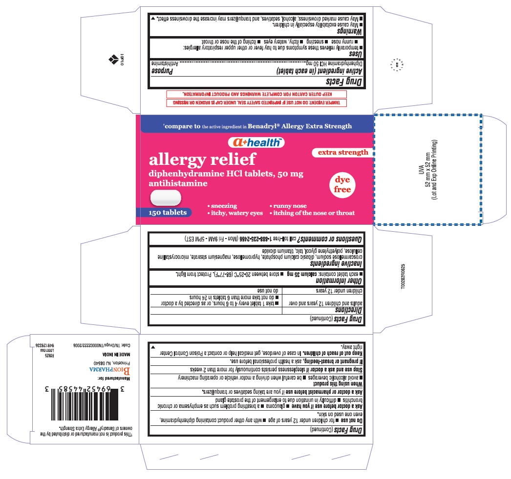 Pill image for Diphenhydramine Hcl 50 Mg Tablet, A+ Health, Allergy Relief Dye Free