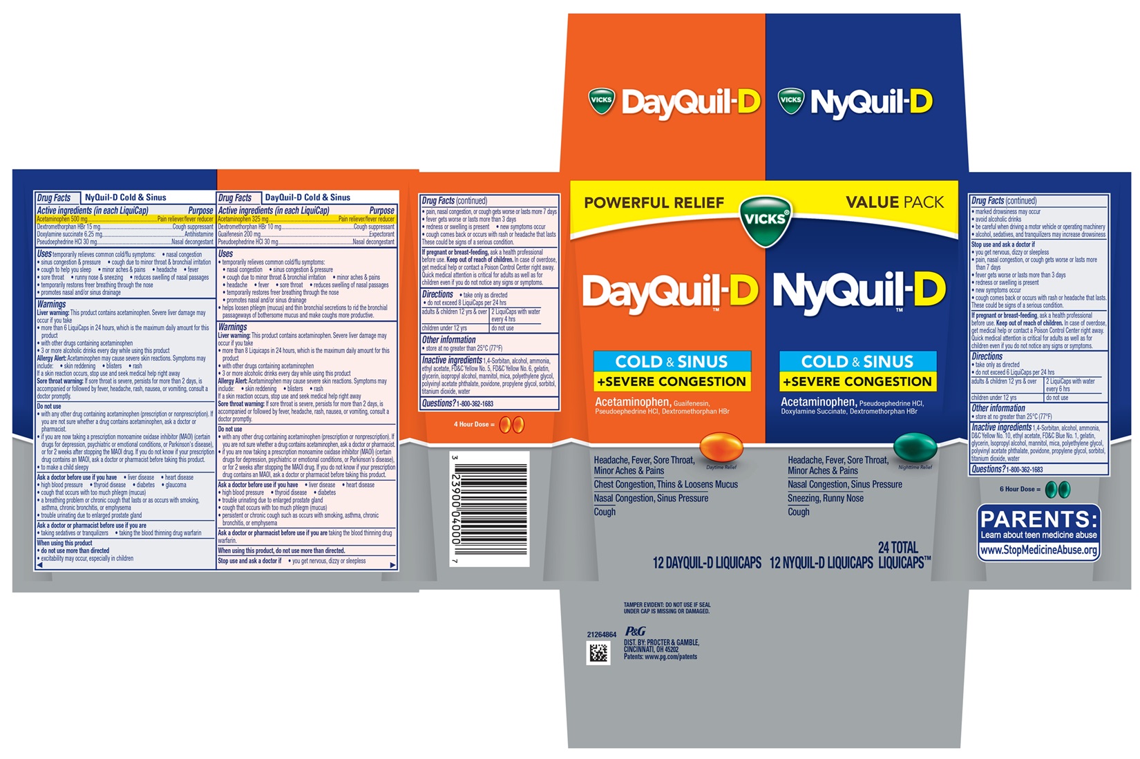 Pill image for vicks® dayquil-d™ nyquil-d™ liquicaps™ cold & sinus + severe congestion