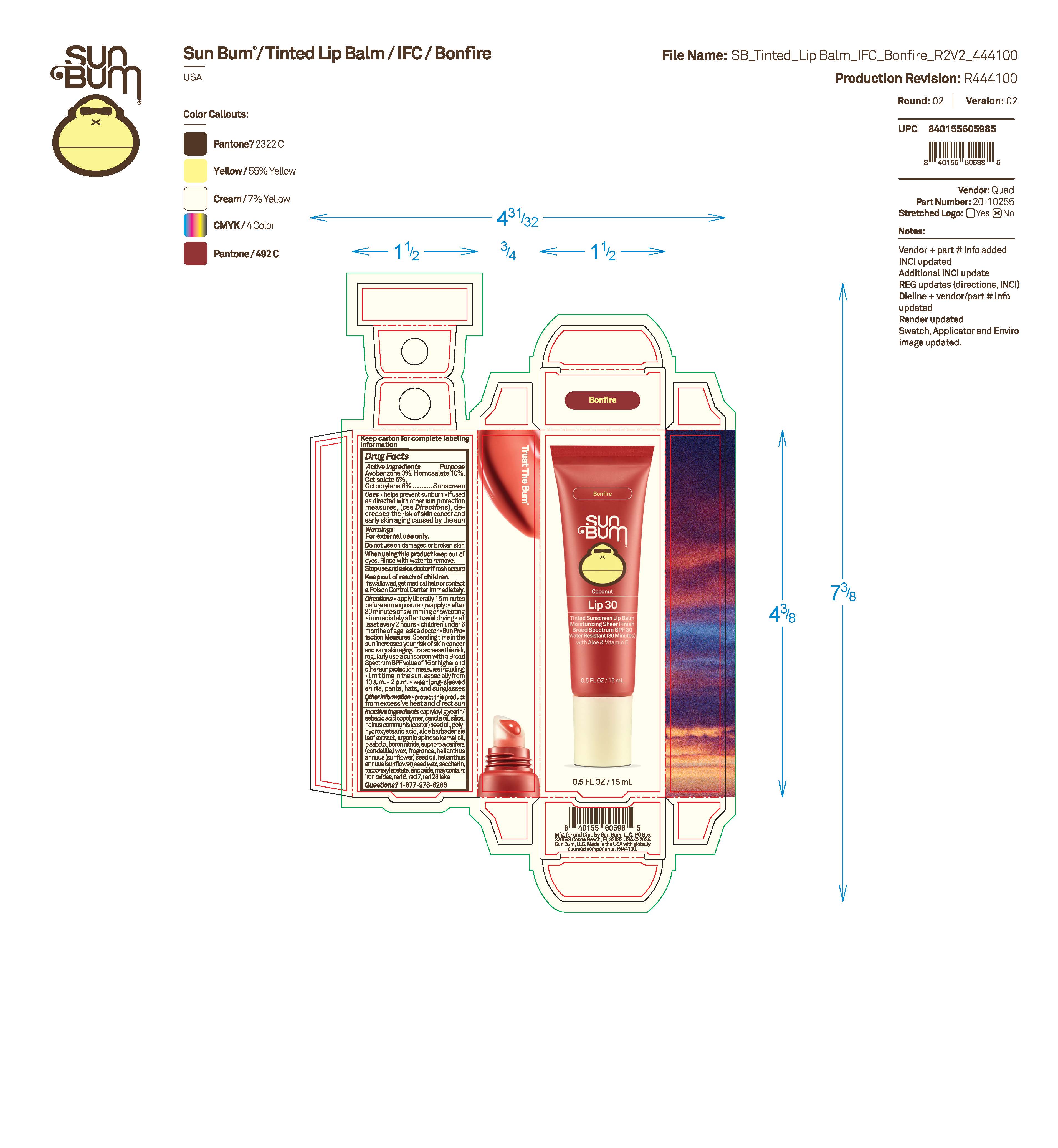 Pill image for Sun Bum Coconut Lip 30 Tinted Sunscreen Lip Balm - Bonfire, Cocoa Beach, Sunset Cove, Heat Wave