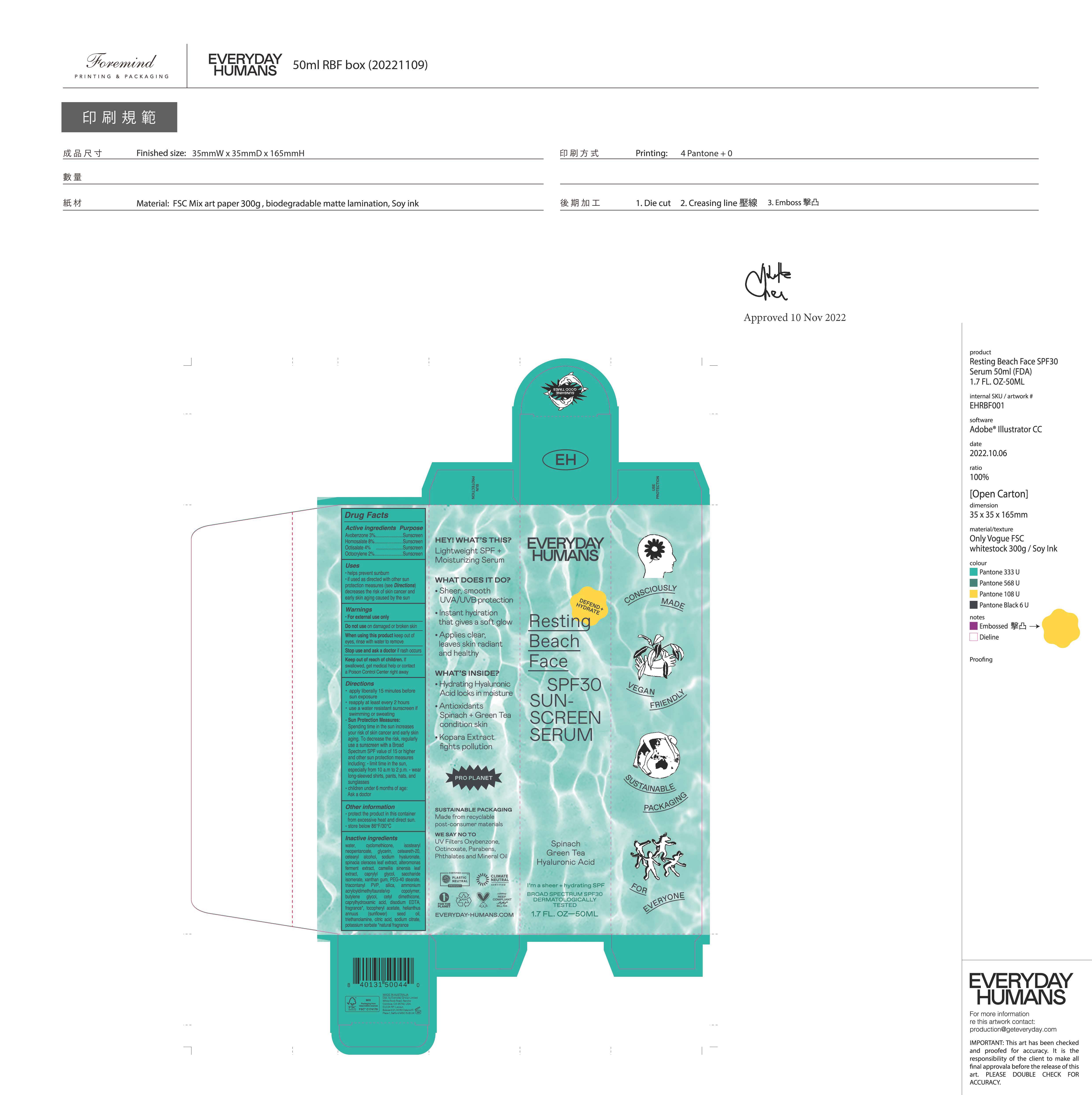 Pill image for Resting Beach Face Broad Spectrum Spf 30 Sunscreen Serum