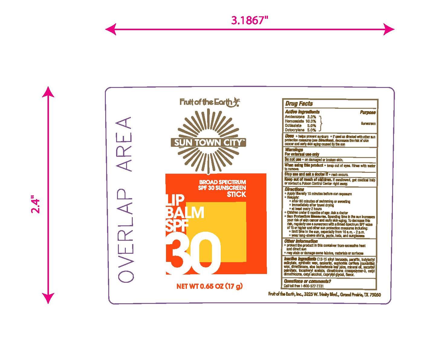 Pill image for fruit of the earth sun town city lip balm spf 30 sunscreen stick