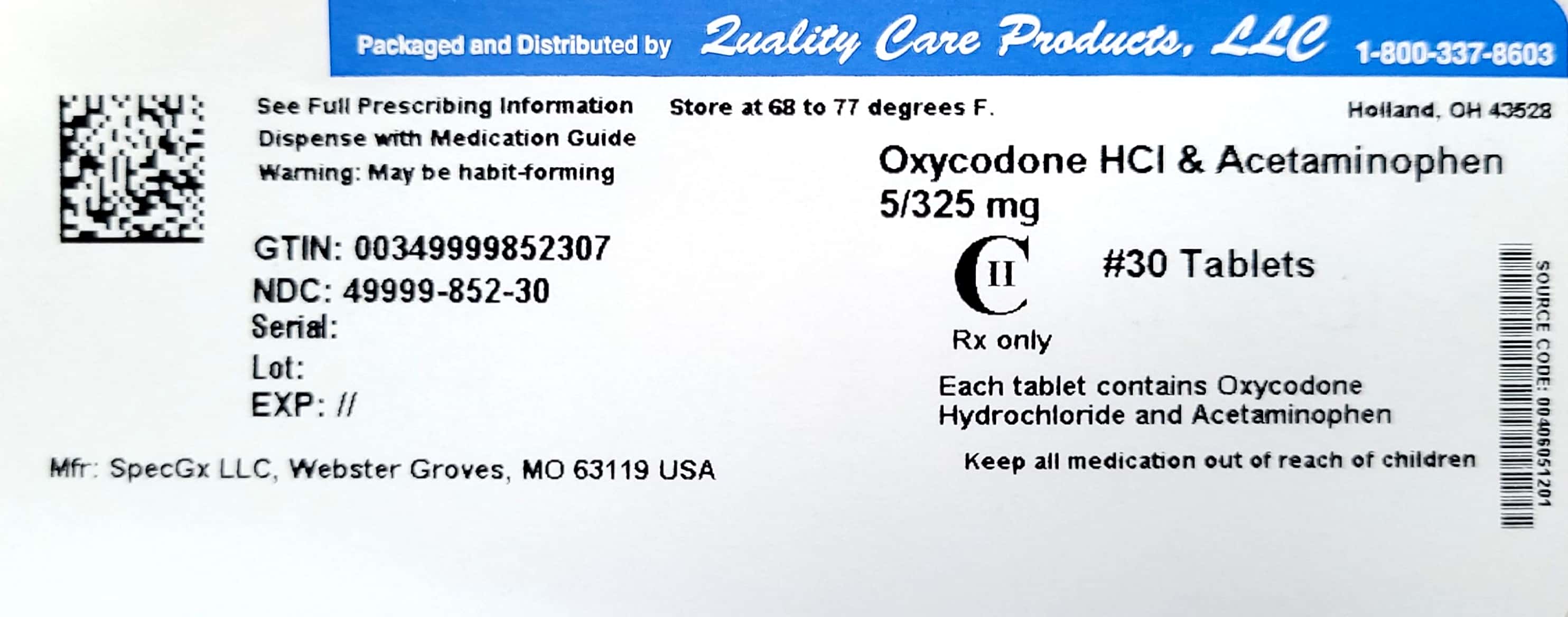 Pill image for Oxycodone Apap 5mg 325mg