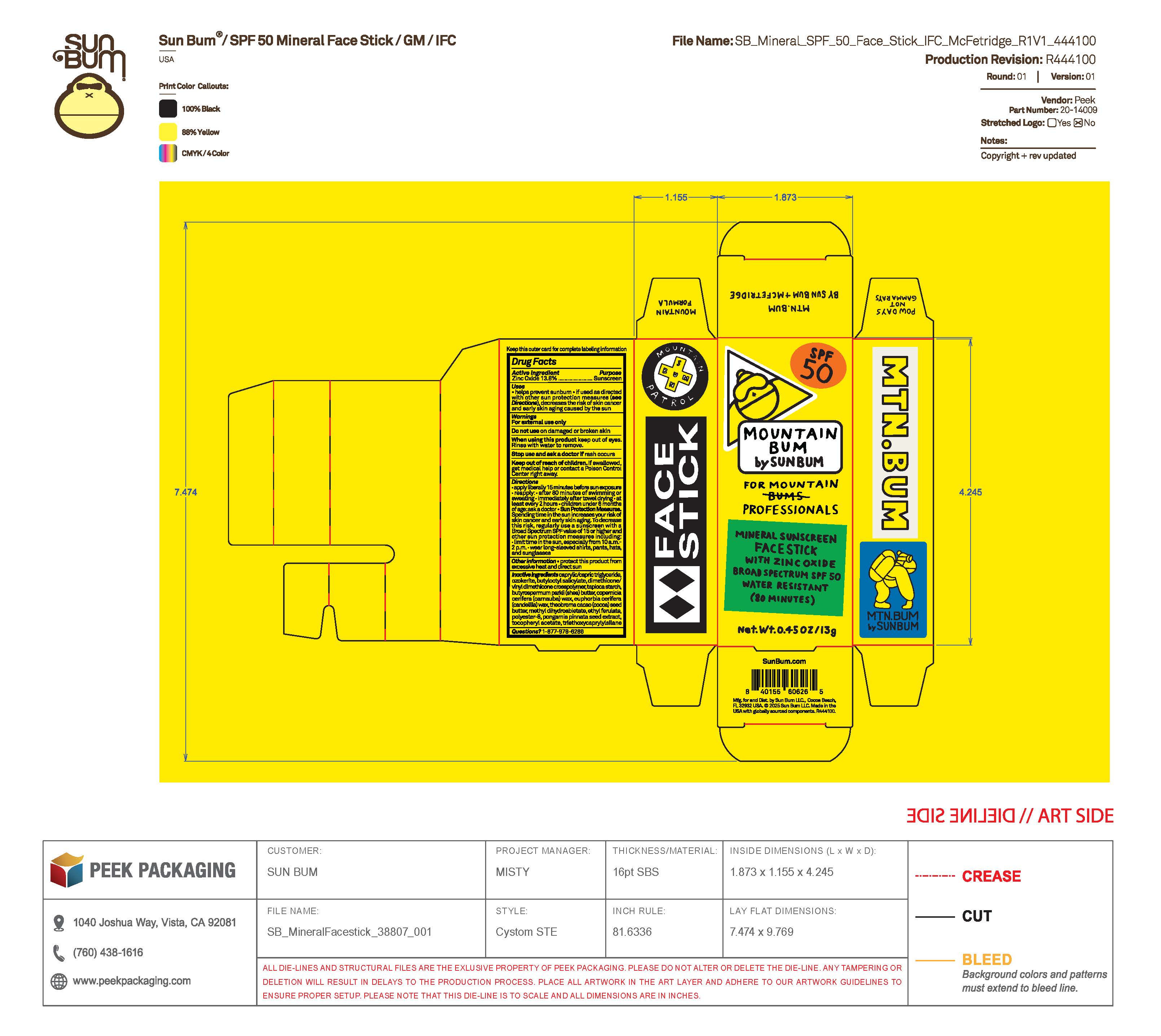 Pill image for Mtn. Bum By Sun Bum And Mcfetridge Mineral Sunscreen Face Stick Spf 50