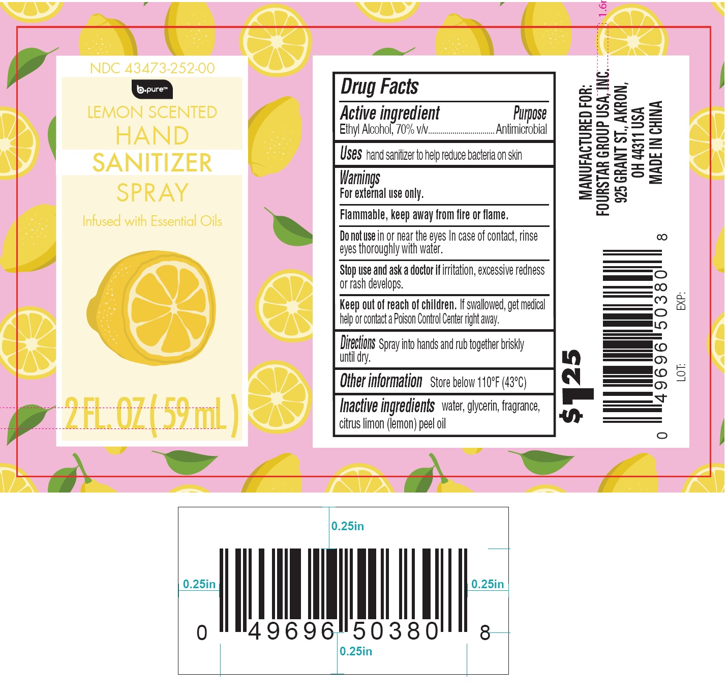 Pill image for B.pure Hand Sanitizer Spray, Lemon Scented