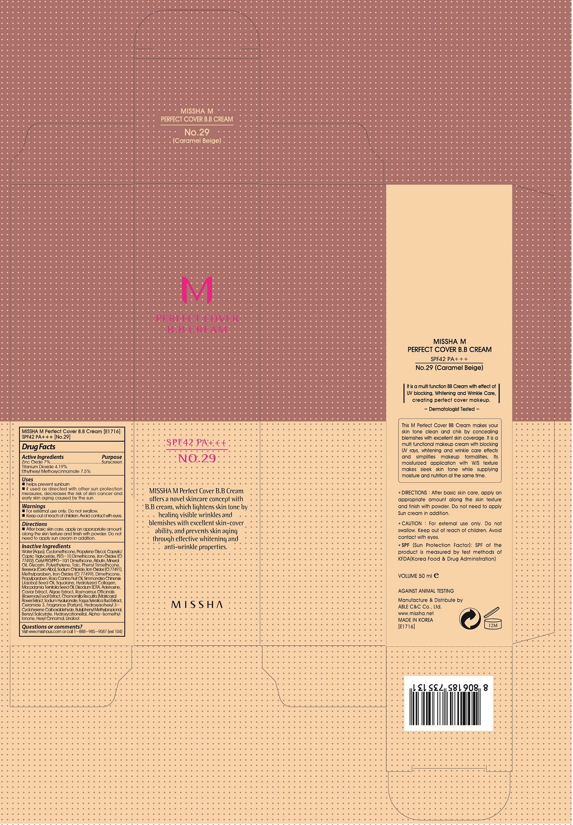 Pill image for Missha M Perfect Cover Bb Cream Spf42 No 29