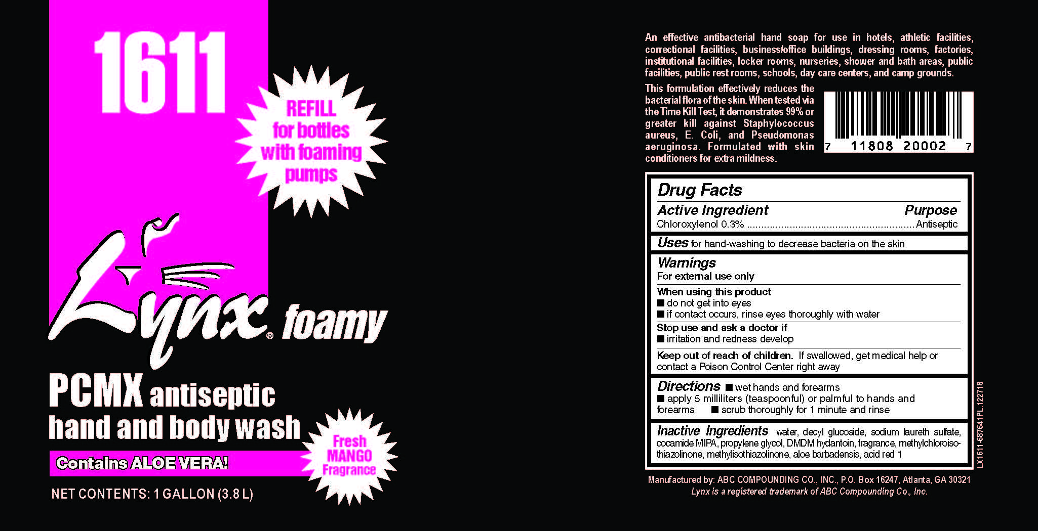 Pill image for Lynx Foamy Pcmx Antiseptic Hand And Body Wash 6876 Drug Facts And Label