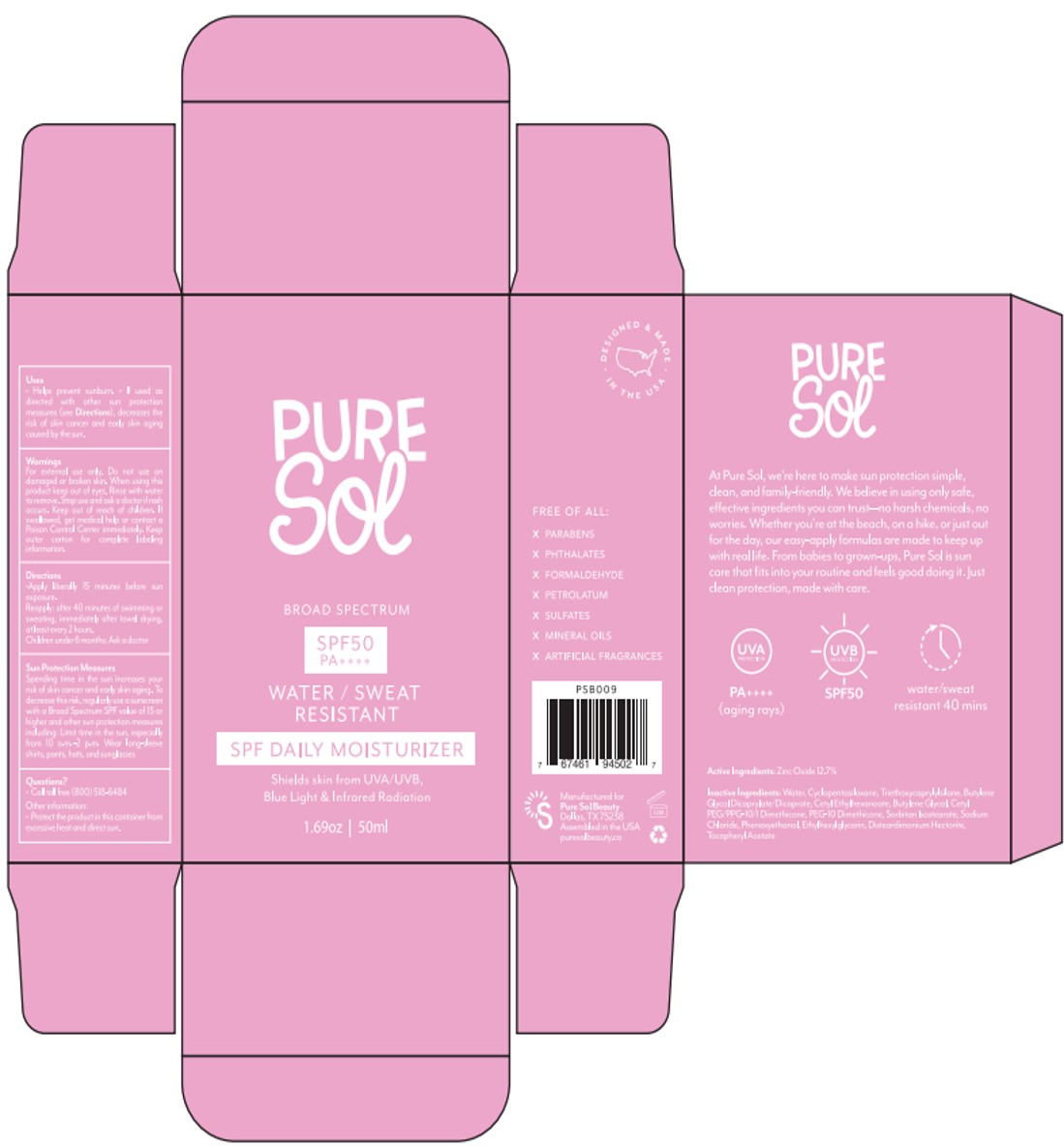 Pill image for 84090-001-01. Pure Sol Spf 50 Daily Moisturizer-liquid-50ml