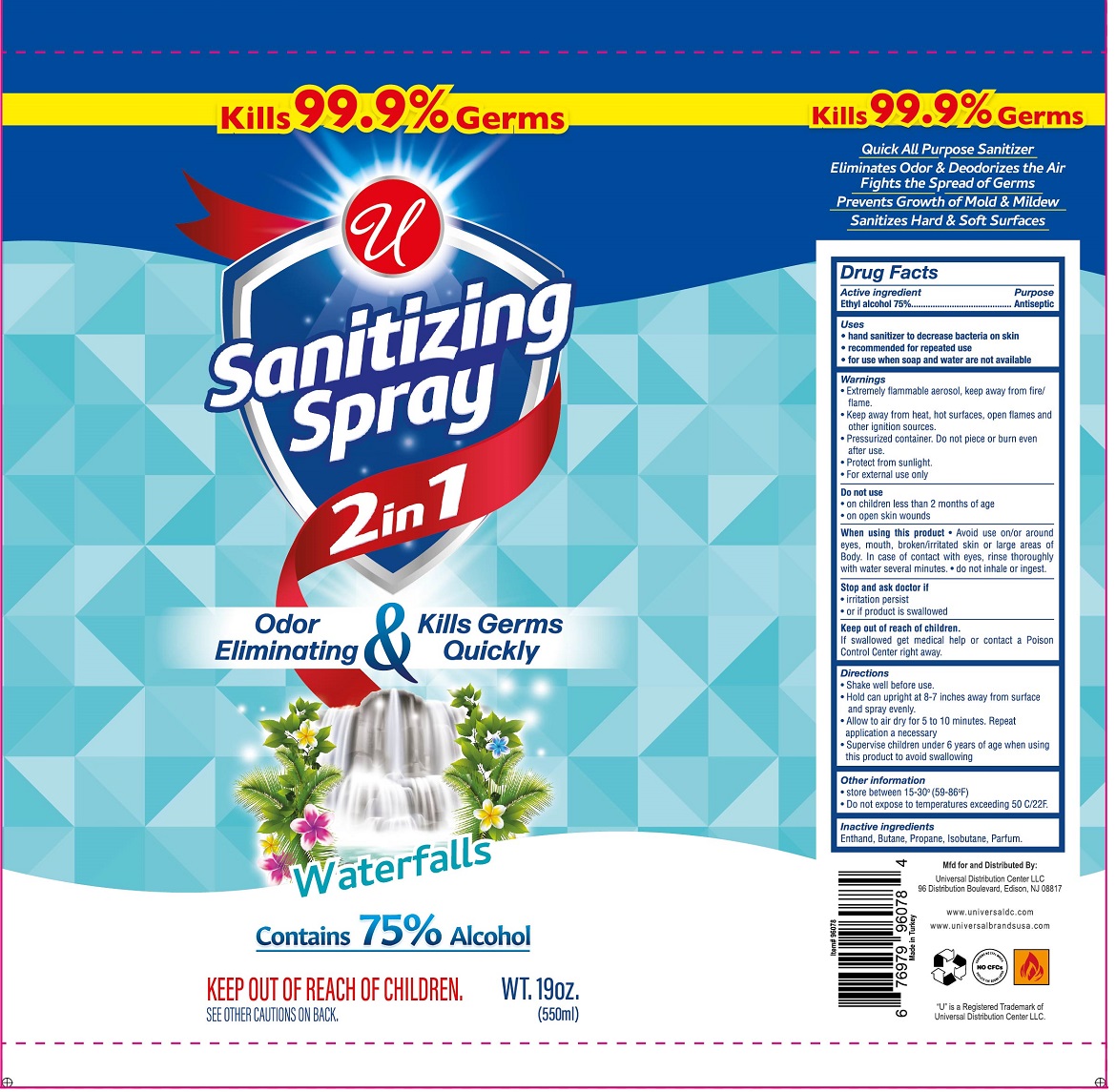 Pill image for universal sanitizing spray waterfalls