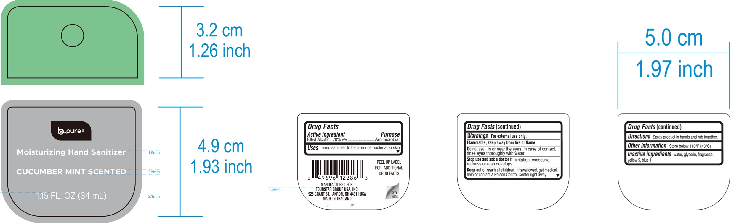 Pill image for B-pure Moisturizing Hand Sanitizer, Cucumber Mint Scented