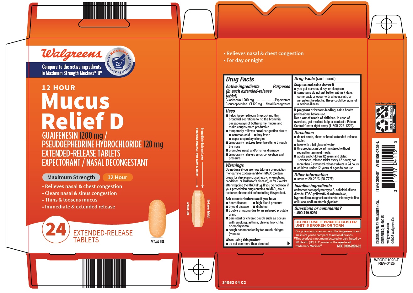 Pill image for Walgreen Co. Mucus Relief D Drug Facts