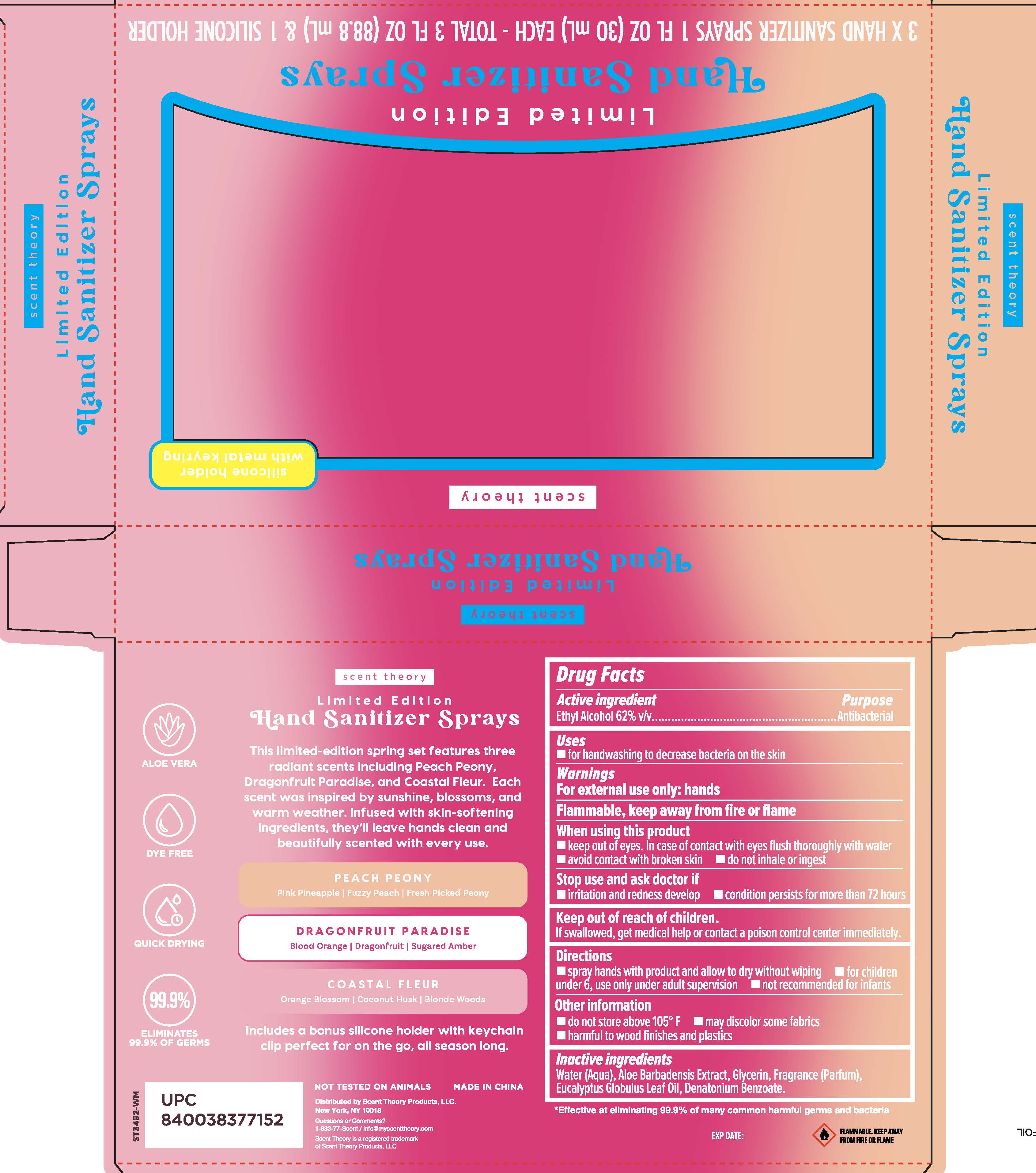 Pill image for scent theory hand sanitizer sprays (peach peony, dragonfruit paradise, coastal fleur) 76891-160-01