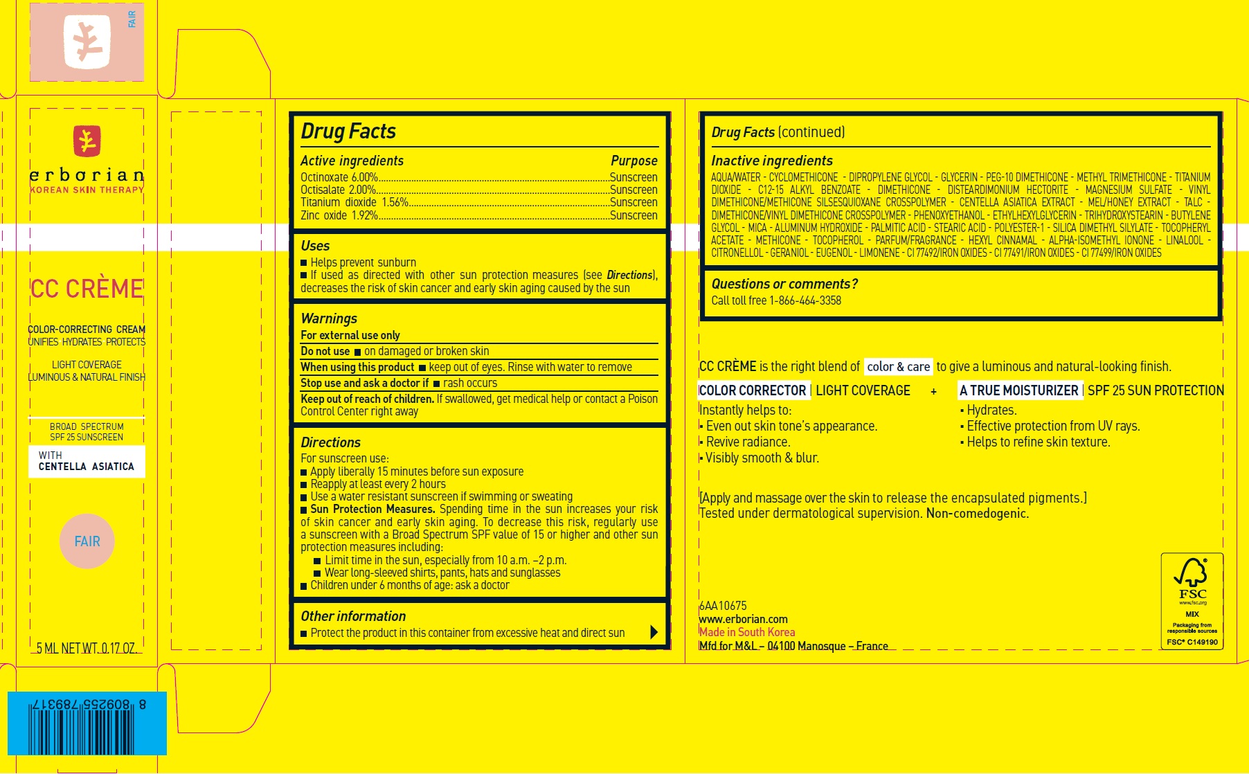 Pill image for Erborian Cc Creme Color Correcting Cream Spf 25, Fair