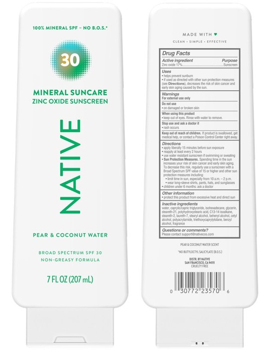 Pill image for Native Mineral Suncare Zinc Oxide Sunscreen Pear And Coconut Water Broad Spectrum Spf 30