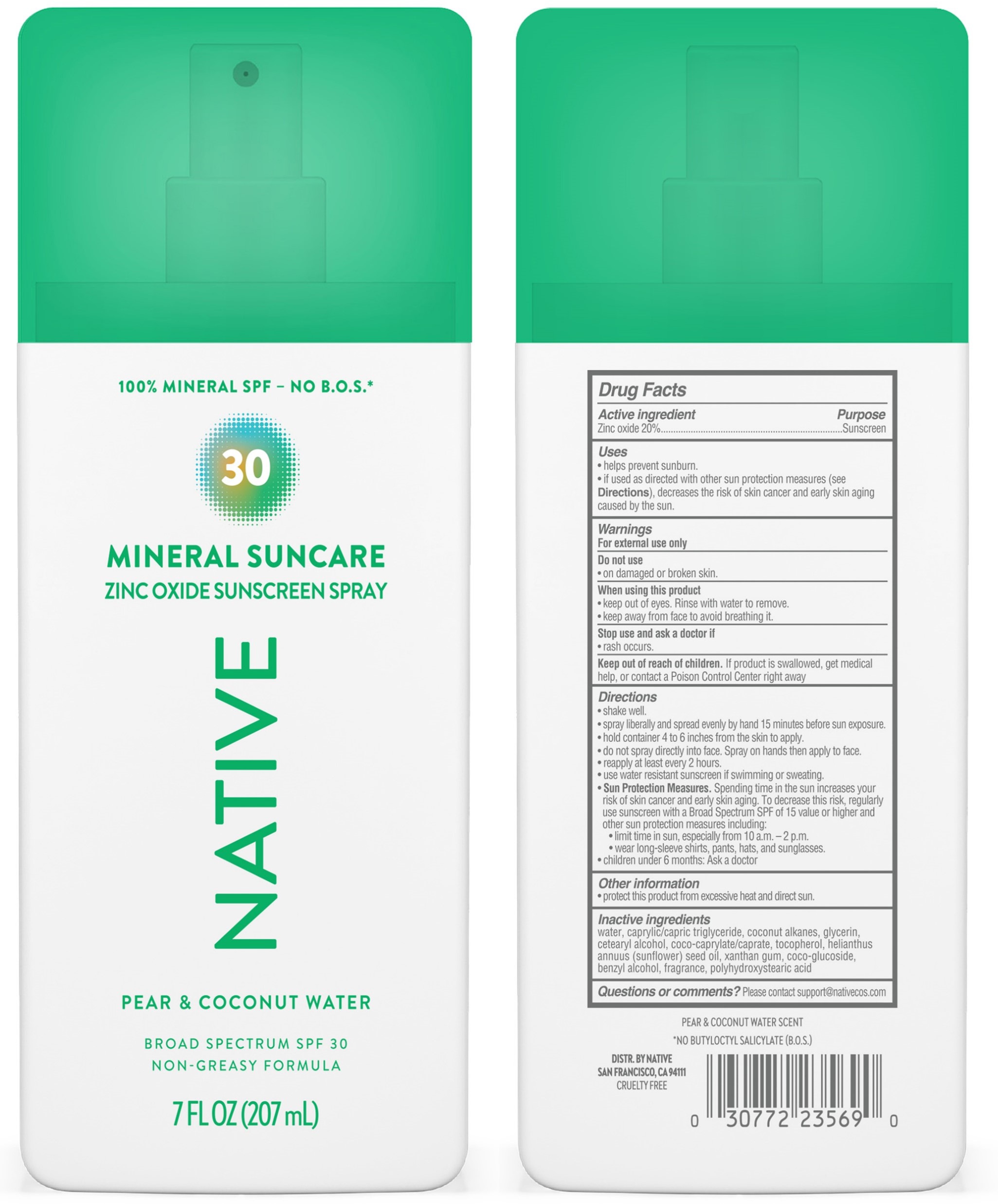 Pill image for Native Mineral Suncare Zinc Oxide Sunscreen Spray Pear And Coconut Waterbroad Spectrum Spf 30