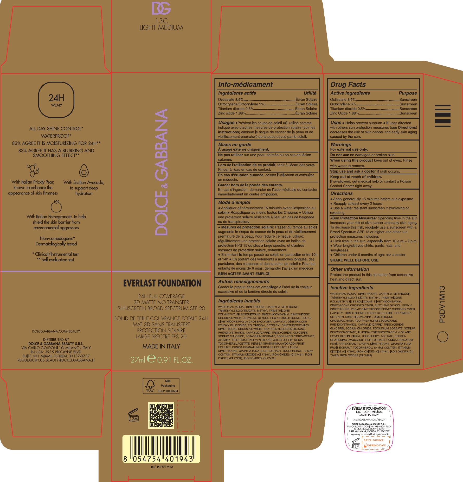 Pill image for Dolce & Gabbana Everlast Foundation Spf 20 - 13c Light Medium