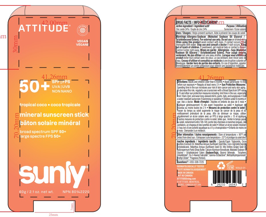 Pill image for Attitude Sunly Mineral Sunscreen Stick Spf 50 Tropical Coco