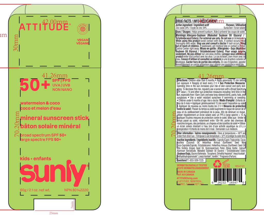 Pill image for Attitude Sunly Kids Mineral Sunscreen Stick Spf 50 Watermelon & Coco