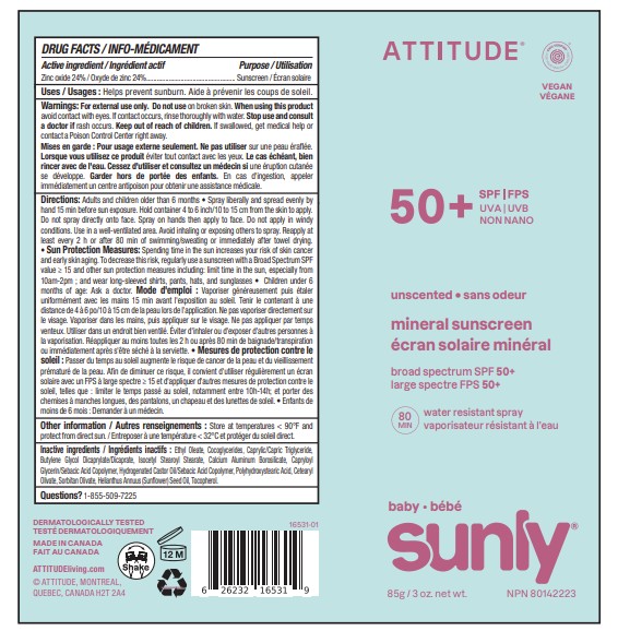 Pill image for Attitude Sunly Baby Mineral Sunscreen Spray Spf 50 Unscented