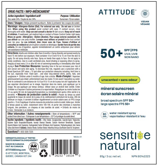 Pill image for Attitude Sensitive Natural Mineral Sunscreen Spray Spf 50 Unscented