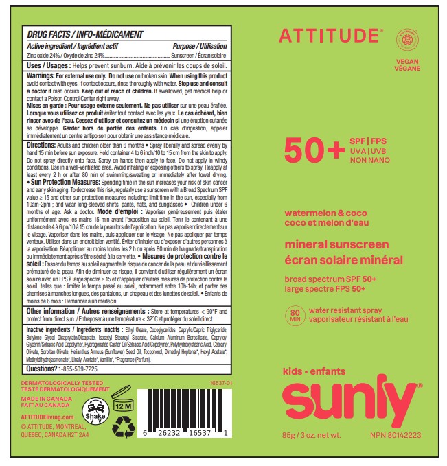 Pill image for Attitude Sunly Kids Mineral Sunscreen Spray Spf 50 Watermelon & Coco