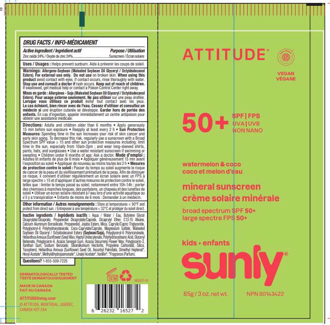 Pill image for Attitude Sunly Kids Mineral Sunscreen Spf 50 Watermelon & Coco