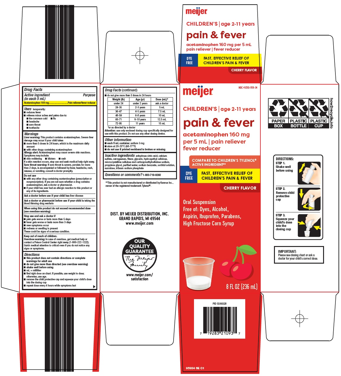 Pill image for Meijer Distribution, Inc. Children’s Pain & Fever Drug Facts