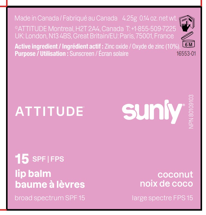 Pill image for Attitude Sunly Lip Balm Spf 15 Coconut