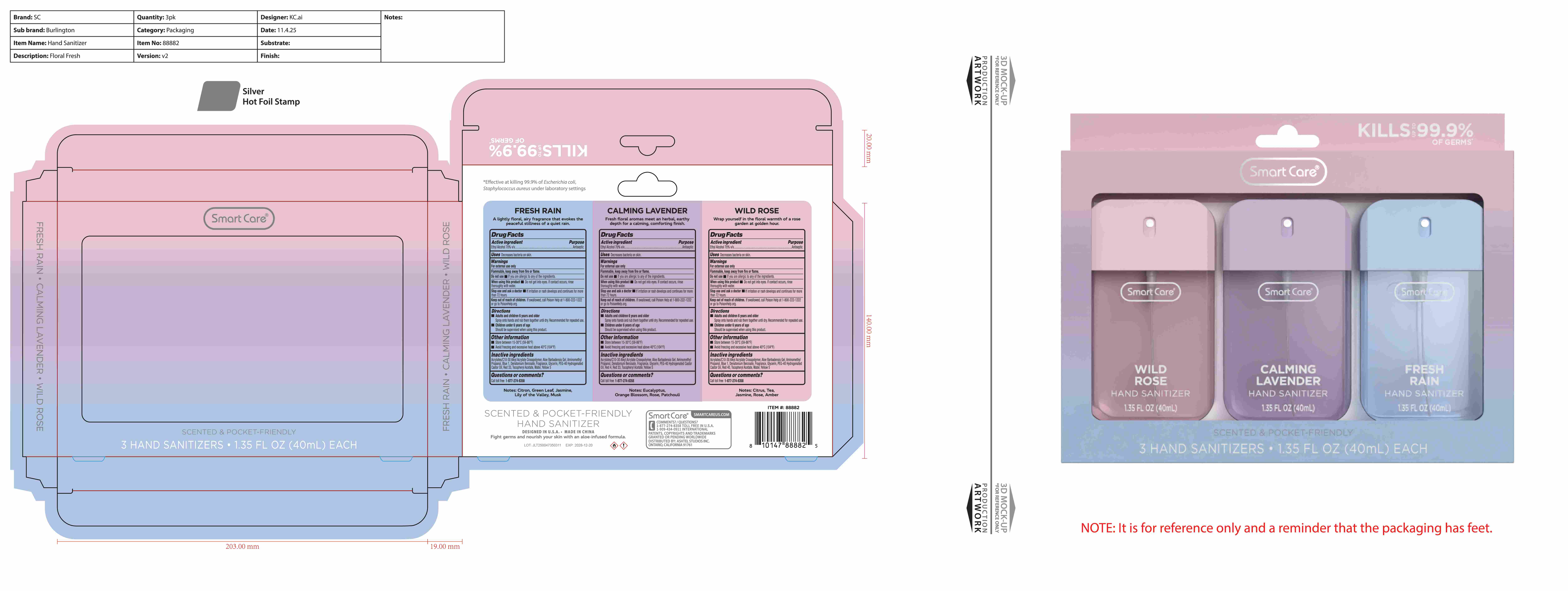 Pill image for smart care hand sanitizer 3pk - floral fresh (lavender/wild rose/rain)