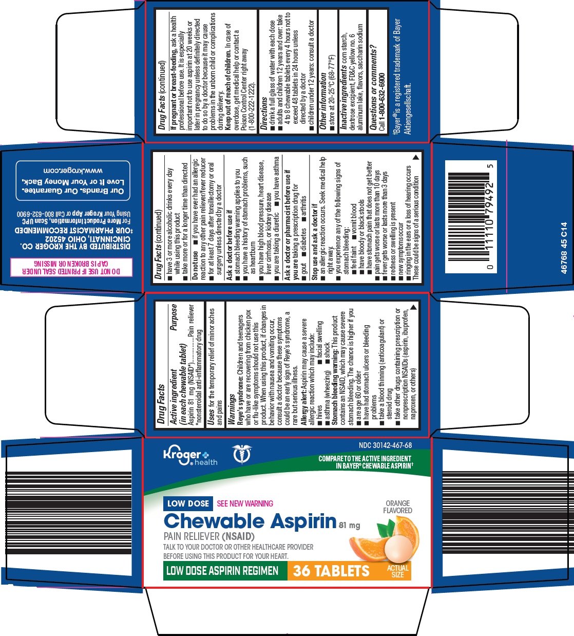 Pill image for Kroger Co. Aspirin 81mg Drug Facts