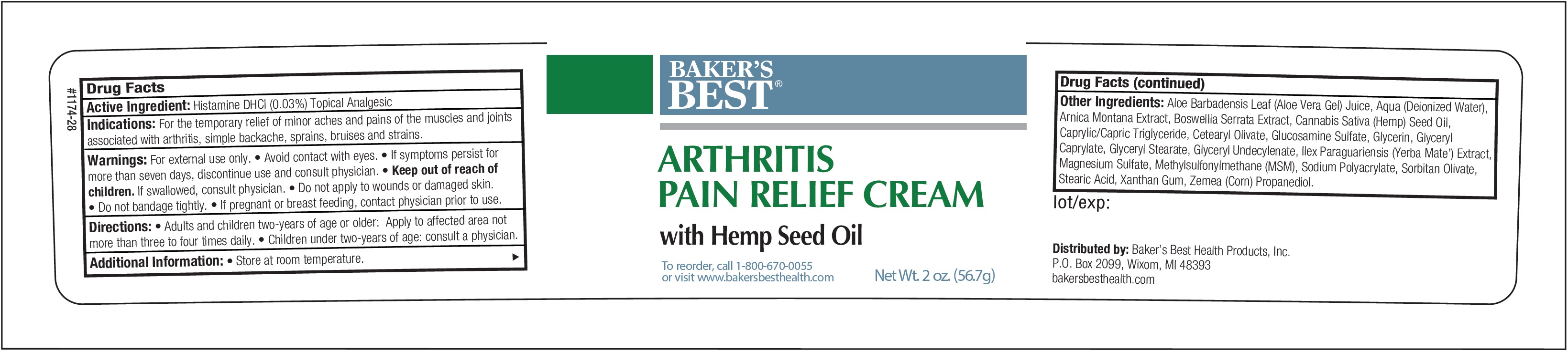 Pill image for Baker's Best Arthritis Pain Relief Cream With Hemp Seed Oil