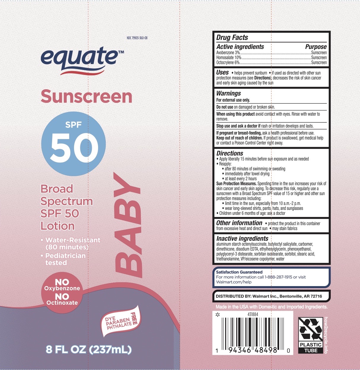 Pill image for Equate Spf 50 Baby Sunscreen Lotion