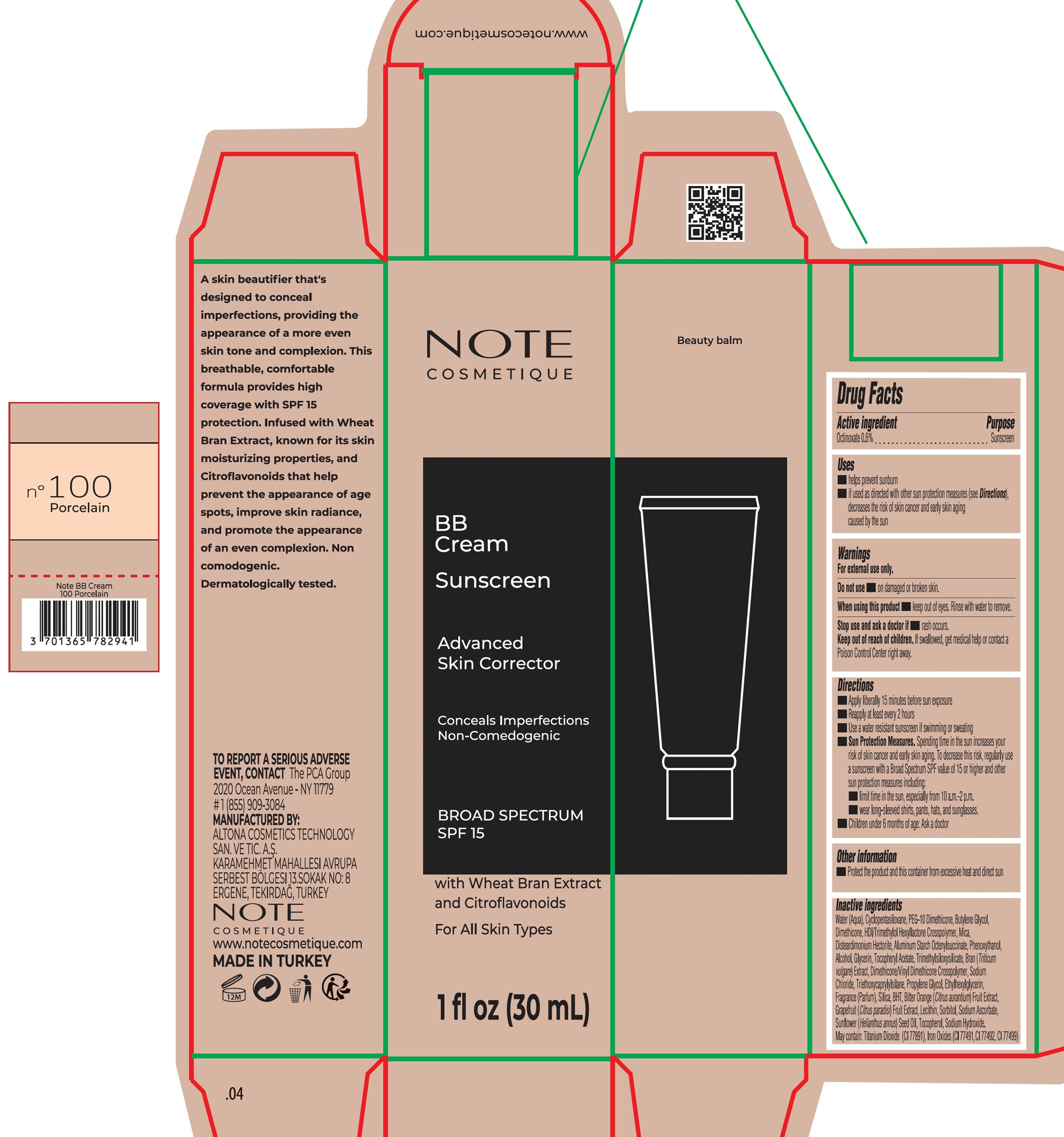 Pill image for Note Bb Cream Advanced Skin Corrector Spf 15, 100 Porcelain