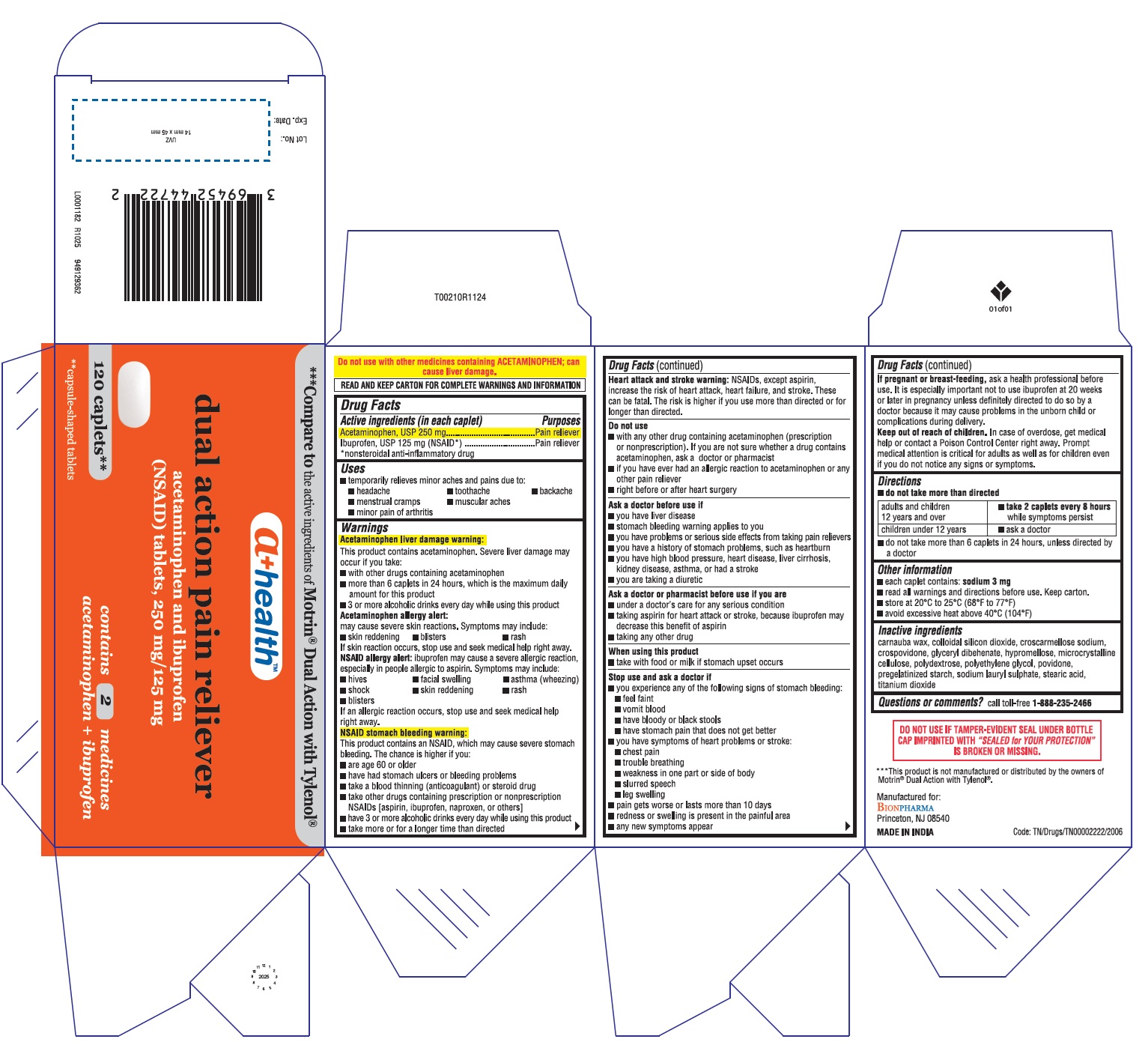 Pill image for Acetaminophen And Ibuprofen Tablets-dual Pain Reliever-a+ Health