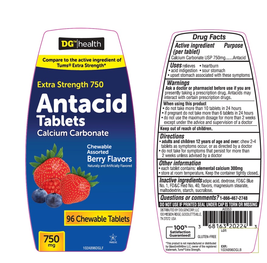 Pill image for Dg Health Extra Strength Antacid 96 Chewable Tablets Drug Facts