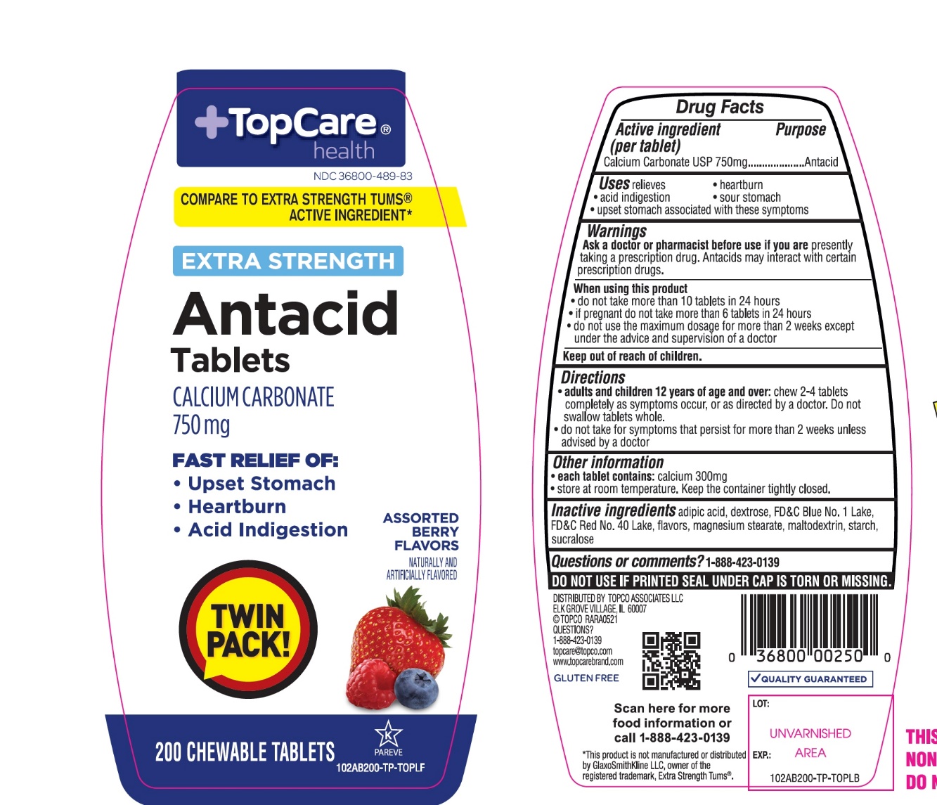 Pill image for Topco Associates Llc. Antacid Calcium Drug Facts