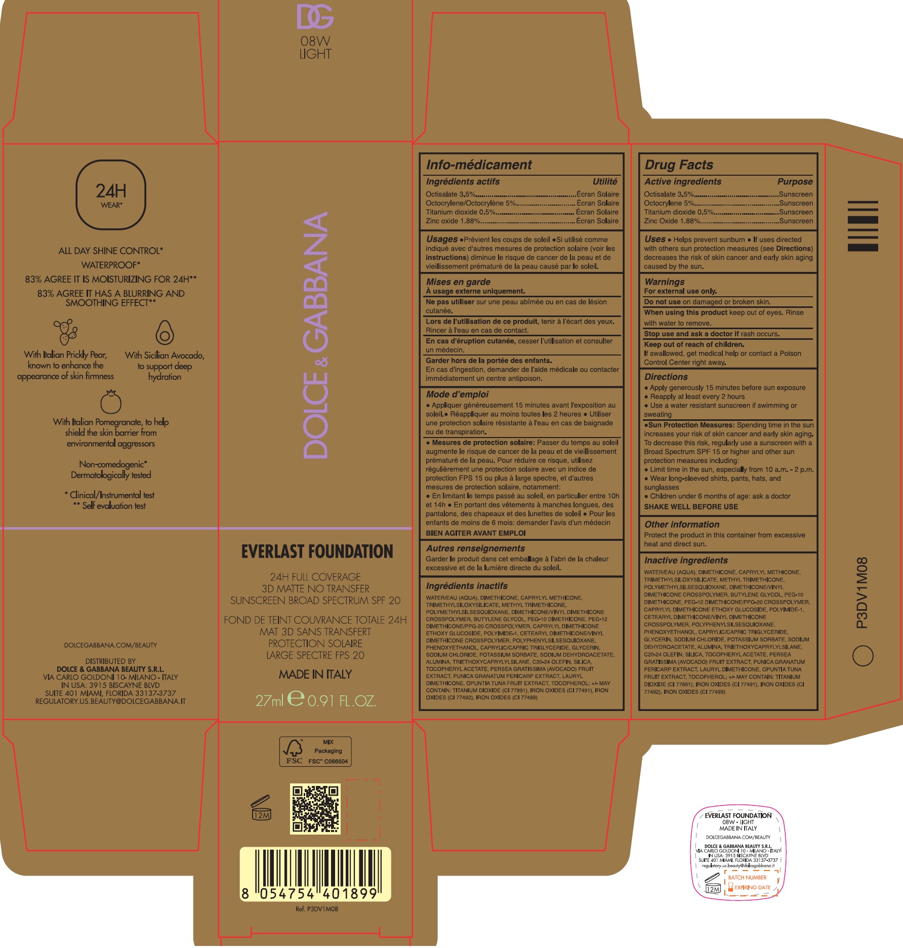 Pill image for Dolce & Gabbana Everlast Foundation Spf 20 - 08w Light