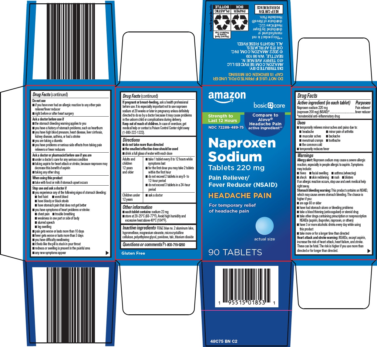 Pill image for Amazon Naproxen Sodium Tablets 220 Mg Drug Facts