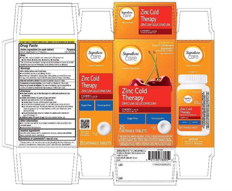 Pill image for Signature Care Zinc Cold Therapy Cherry Flavor 25 Chewable Tablets