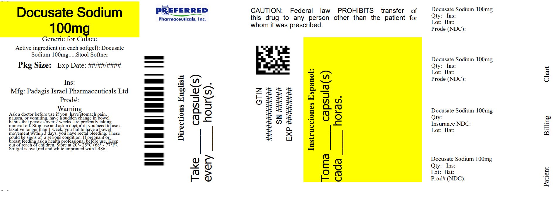 Pill image for Perrigo Docusate Sodium 100 Mg Drug Facts
