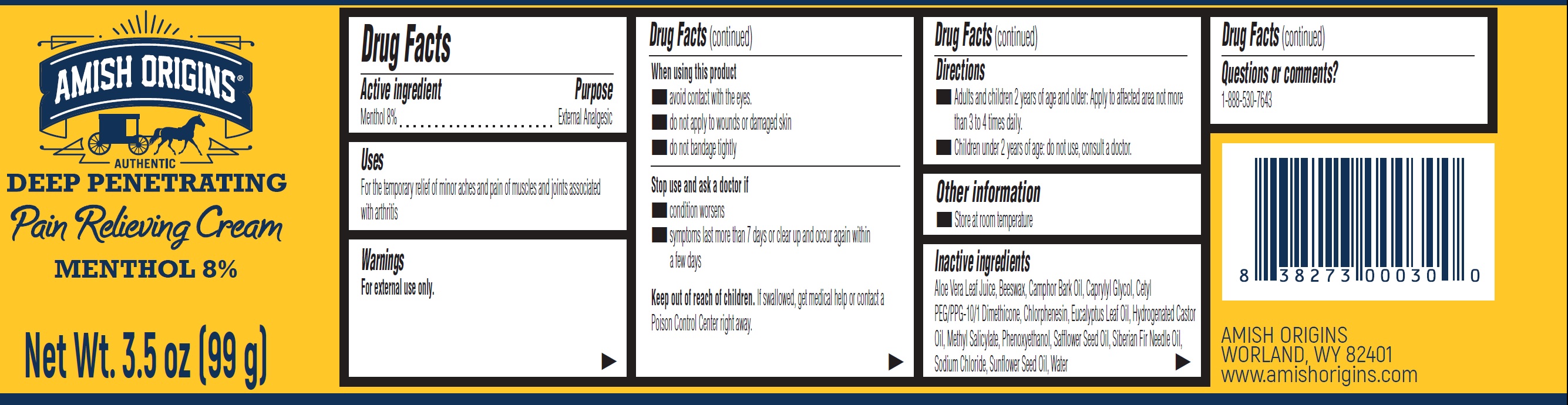 Pill image for Amish Origins Pain Relieving Cream Menthol 8%