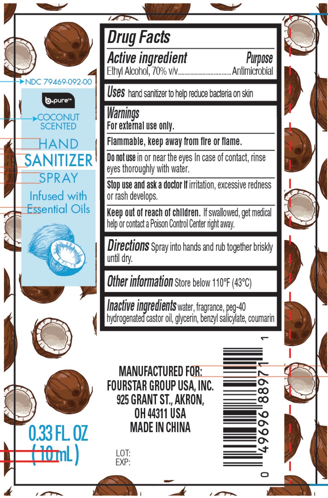 Pill image for B-pure Coconut Scented Hand Sanitizing Spray