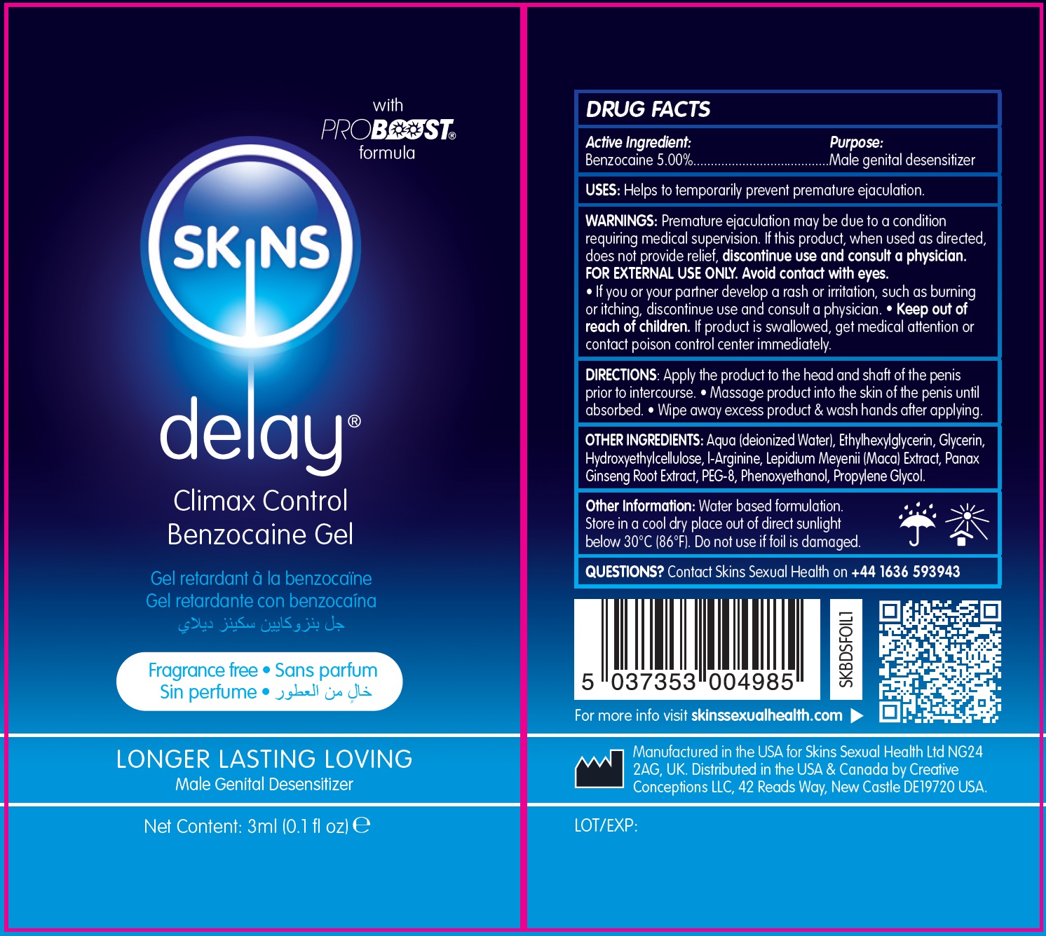 Pill image for Skins Delay Climax Control Benzocaine Gel