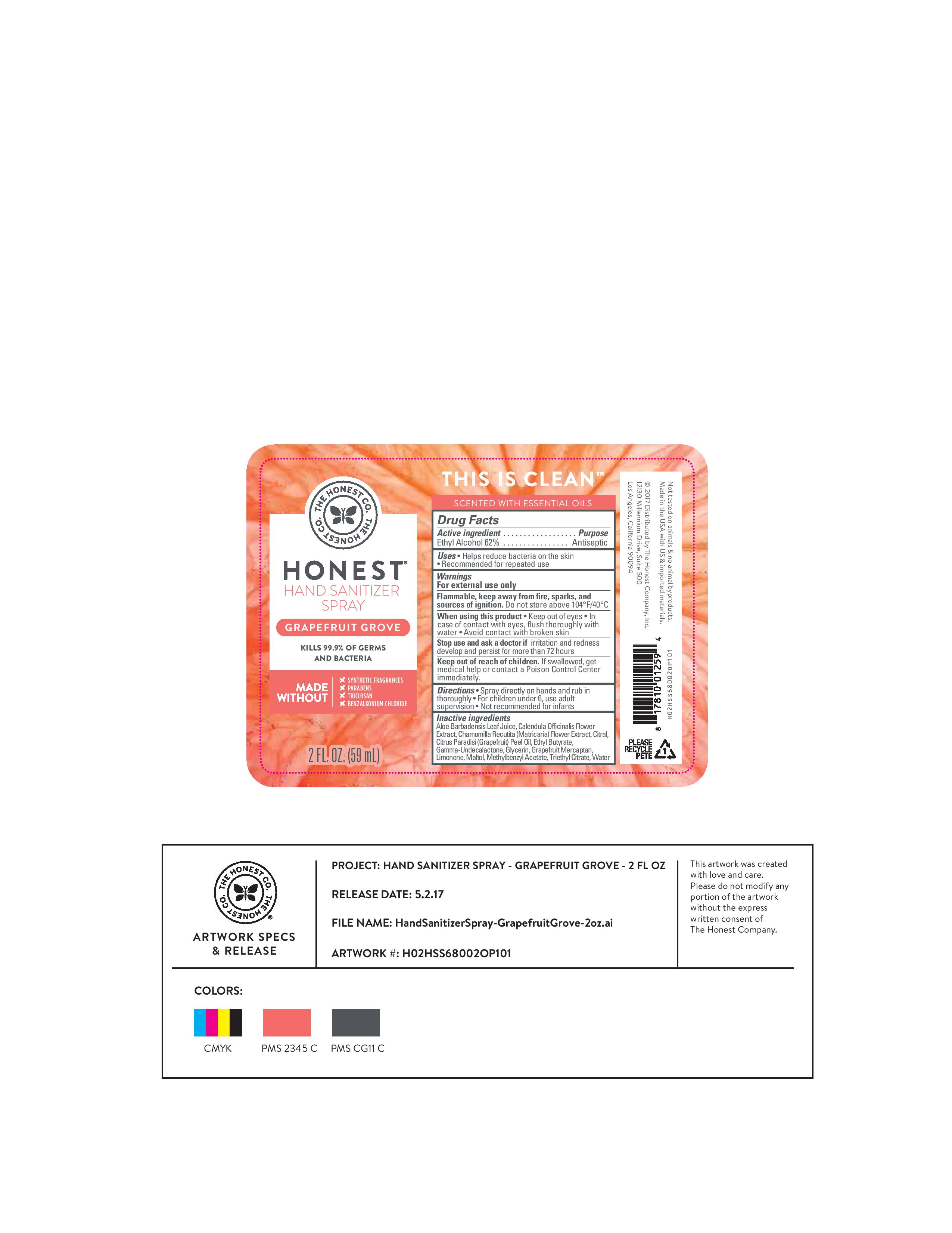 Pill image for honest company hand sanitizer spray grapefruit grove 2 oz