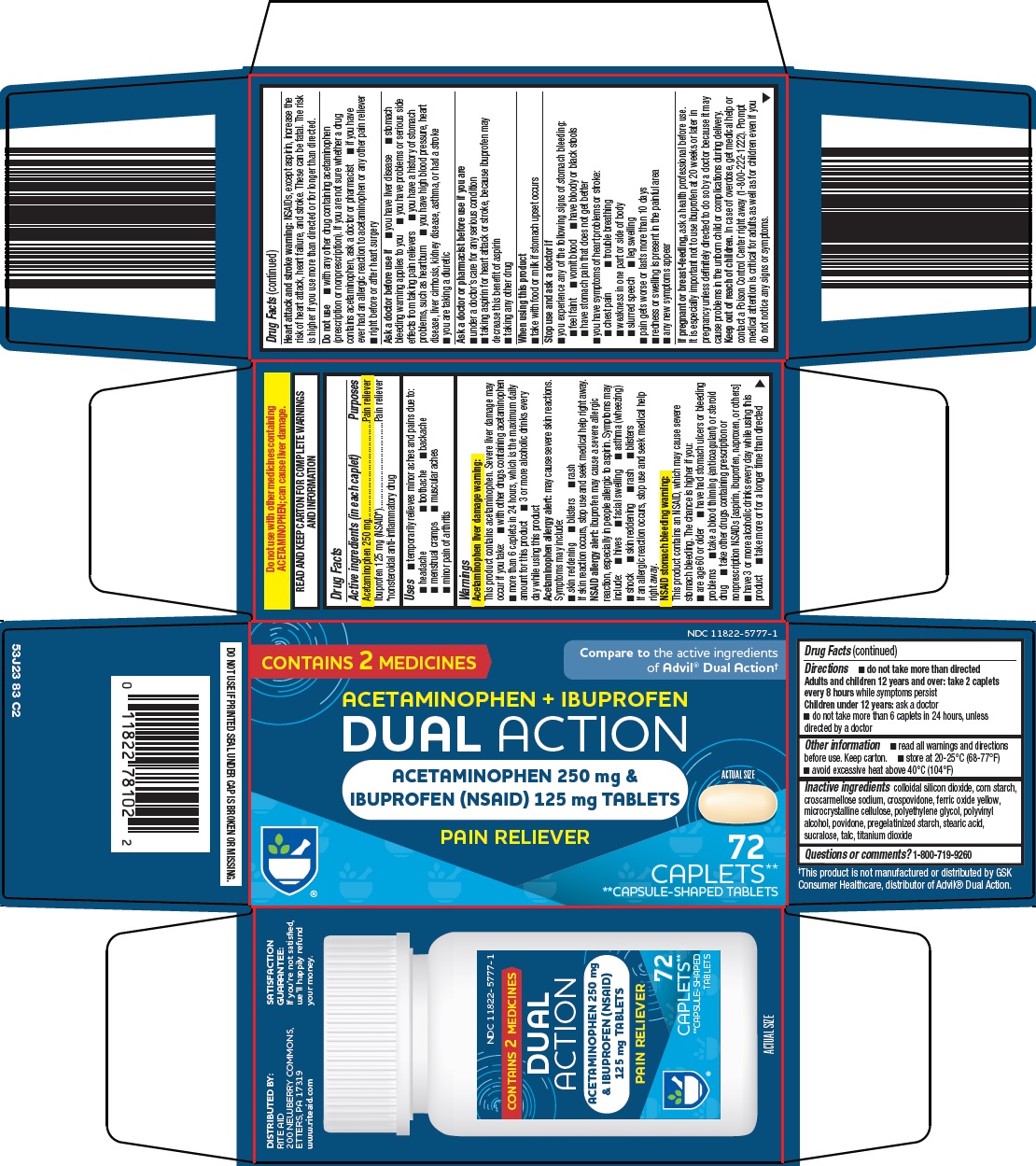 Pill image for Rite Aid Corporation Dual Action Drug Facts