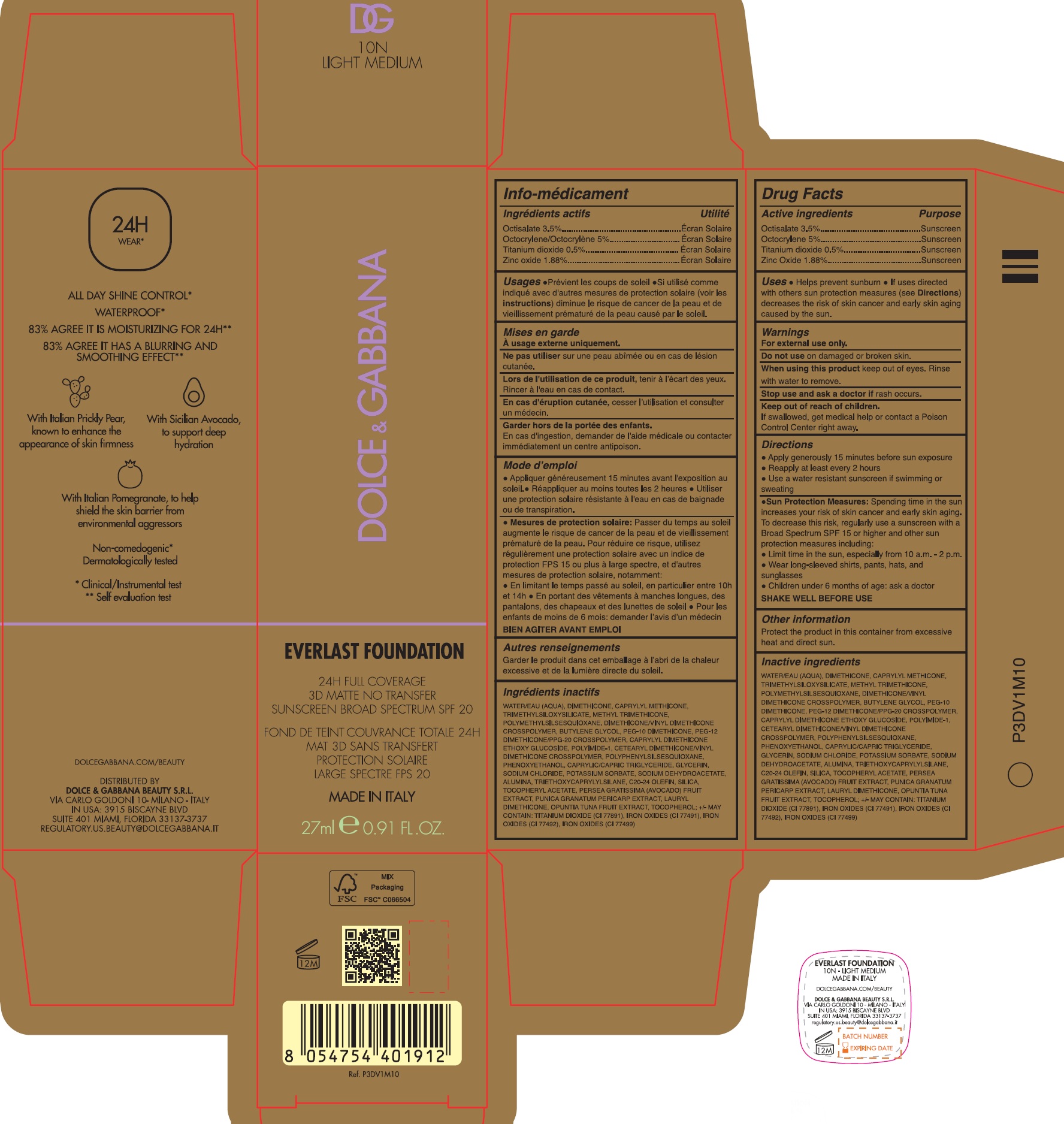 Pill image for Dolce & Gabbana Everlast Foundation Spf 20 - 10n Light Medium