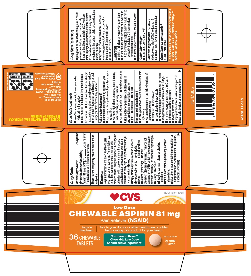 Pill image for Cvs Pharmacy, Inc. Chewable Aspirin 81 Mg Drug Facts