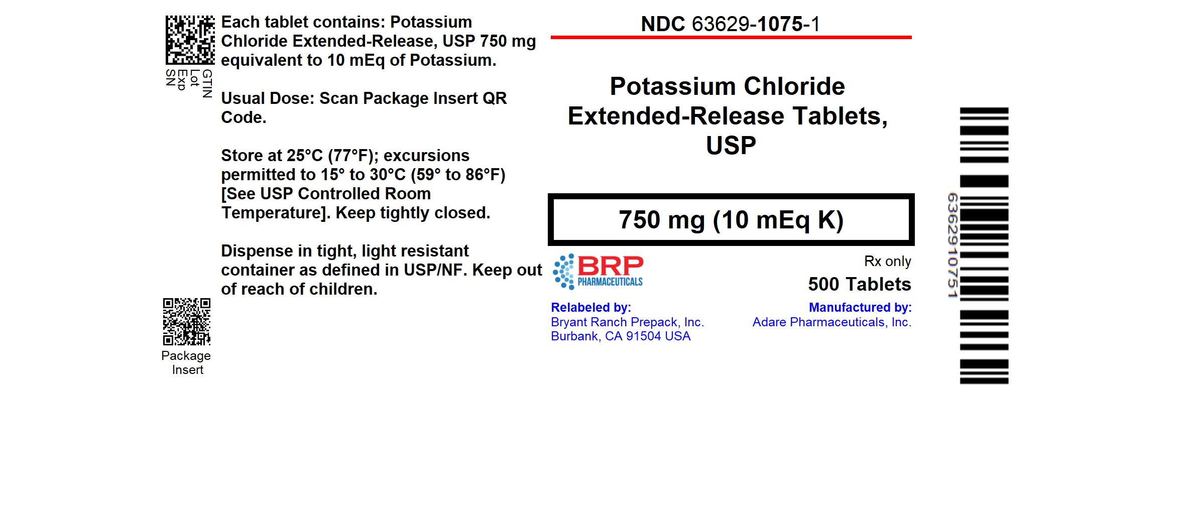 Pill image for Potassium Chloride Extended Release Tablets, Usp 10 Meq K