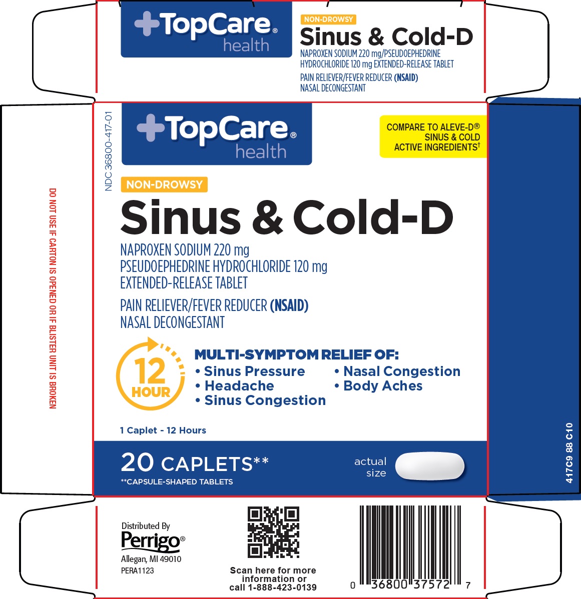 Pill image for Topco Associates Llc. Sinus & Cold-d Drug Facts