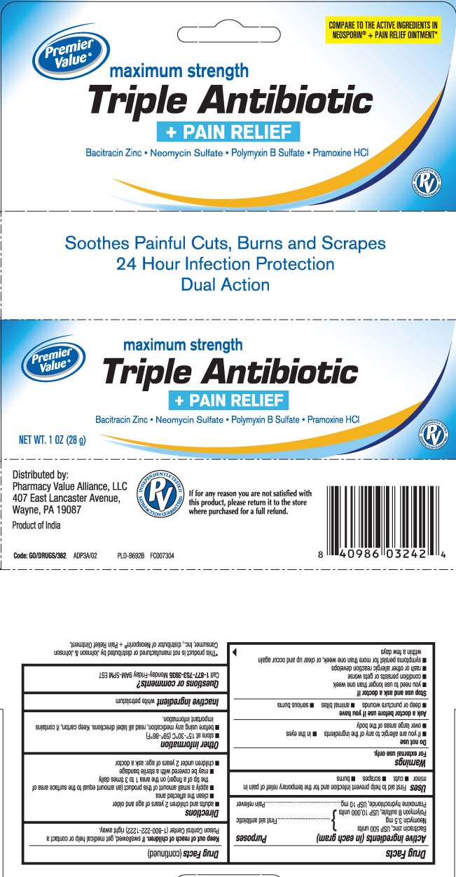 Pill image for triple antibiotic plus pain relief maximum strength ointment - premier value